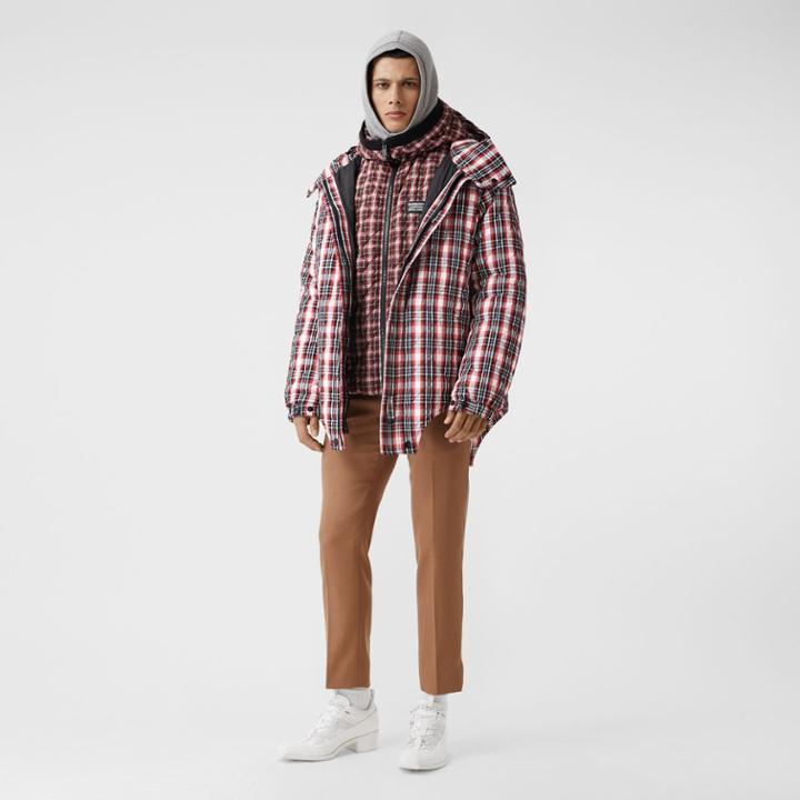 Burberry Burberry Cut-out Hem Diamond Quilted Check Nylon Parka, Red