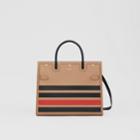 Burberry Burberry Medium Striped Intarsia Leather Two-handle Title Bag, Beige