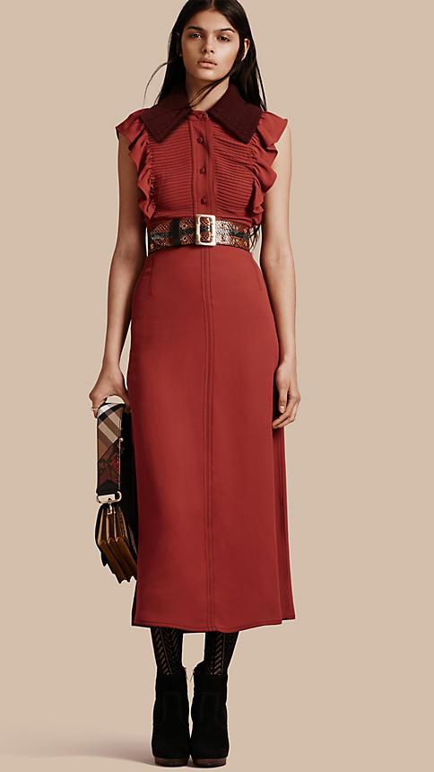 Burberry Pinktuck And Ruffle Shirt Dress
