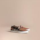Burberry Burberry House Check Cotton And Leather Slip-on Trainers, Size: 38, Brown