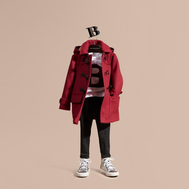 Burberry Burberry Wool Duffle Coat With Check-lined Hood, Size: 12y, Pink