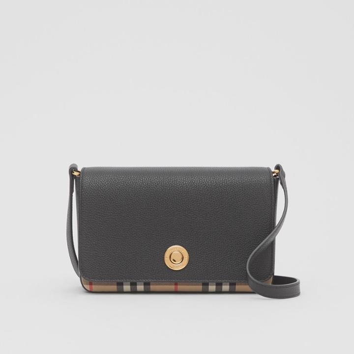 Burberry Burberry Small Leather And Vintage Check Crossbody Bag, Black