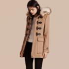 Burberry Burberry Detachable Fur Trim Wool Duffle Coat, Size: 10, Brown