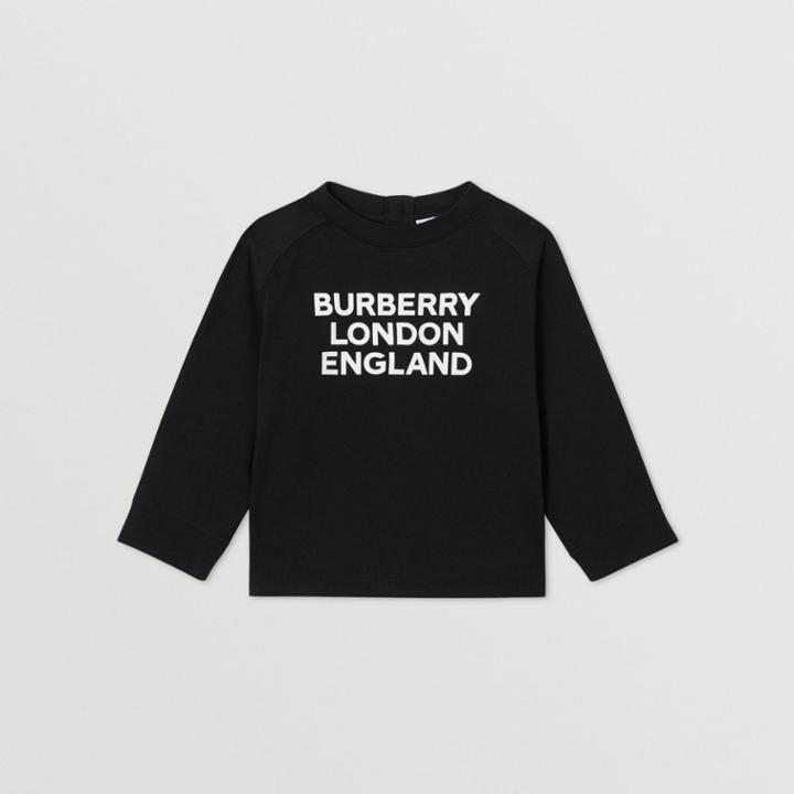 Burberry Burberry Childrens Long-sleeve Logo Print Cotton Top, Size: 2y, Black