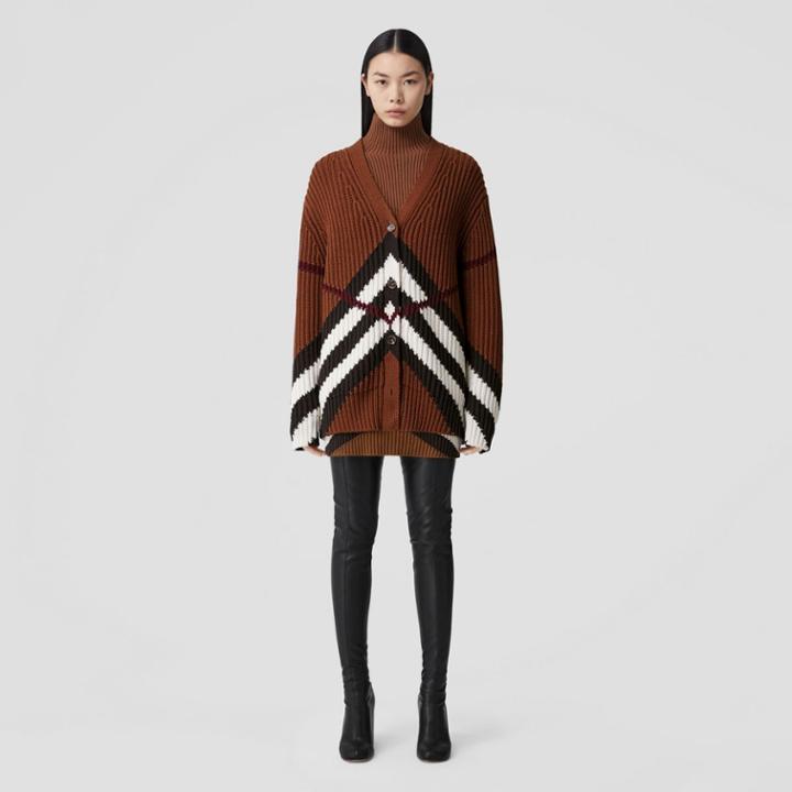 Burberry Burberry Chevron Check Cashmere Cotton Cardigan, Size: L