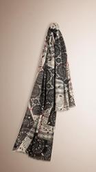 Burberry Patchwork Lace Print Check Wool Silk Scarf
