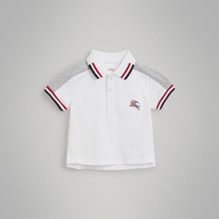 Burberry Burberry Stripe Detail Cotton Piqu Polo Shirt, Size: 12m, White