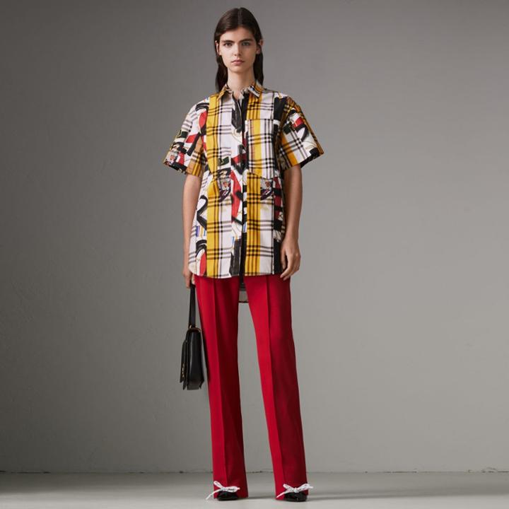 Burberry Burberry Short-sleeve Archive Scarf Print Check Cotton Shirt, Size: 04, Multicolour