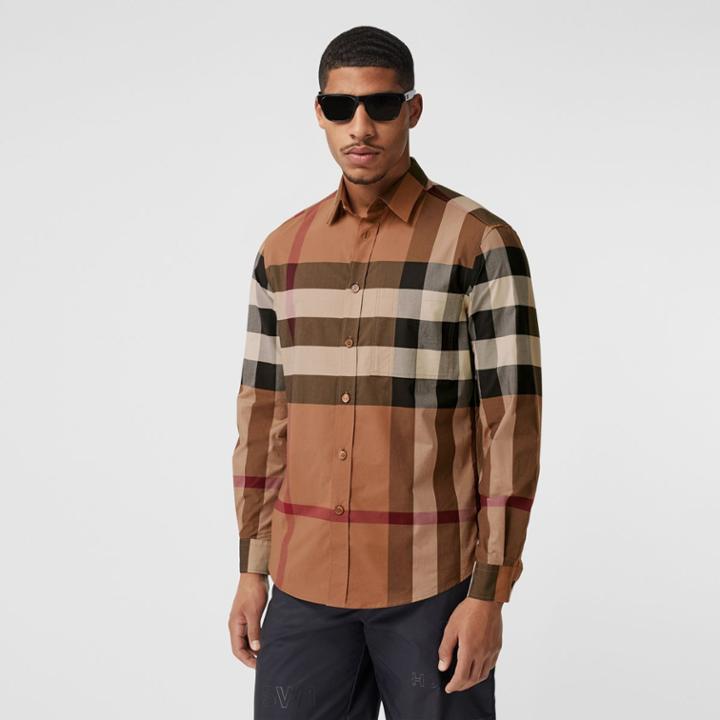 Burberry Burberry Check Stretch Cotton Poplin Shirt, Size: Xxs, Brown
