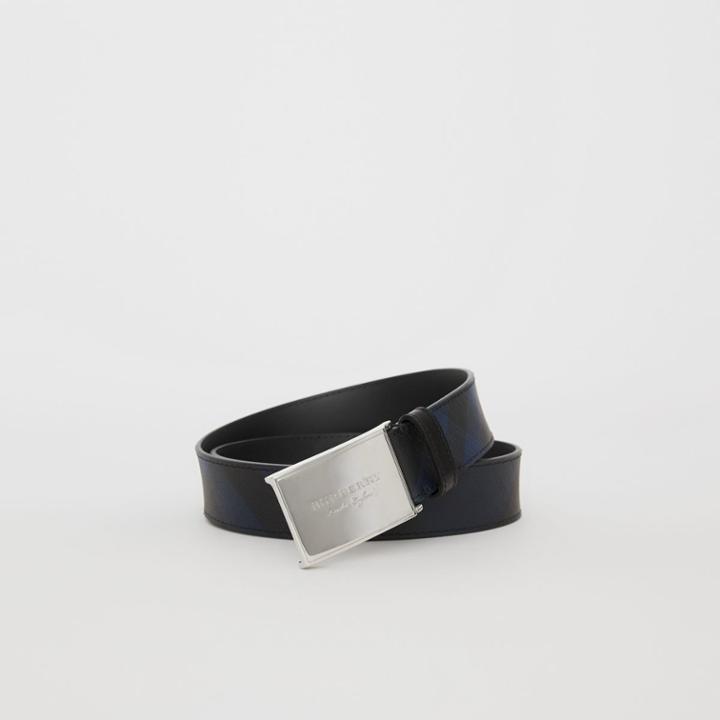 Burberry Burberry Plaque Buckle London Check And Leather Belt, Size: 110, Blue