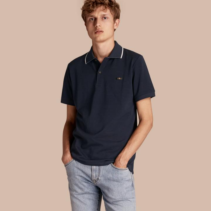 Burberry Burberry Tipped Cotton Piqu Polo Shirt, Size: Xxxl, Blue