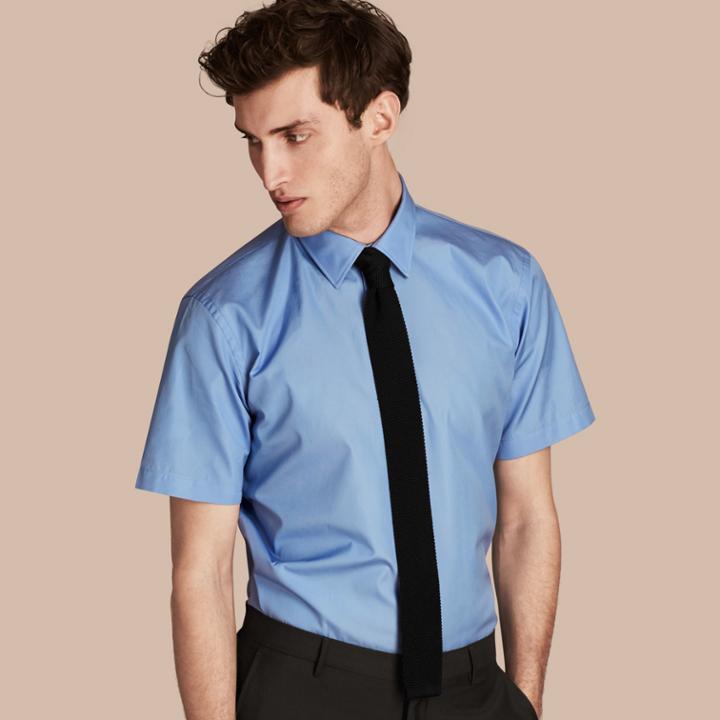 Burberry Burberry Modern Fit Short-sleeved Cotton Poplin Shirt, Size: 14.5, Blue