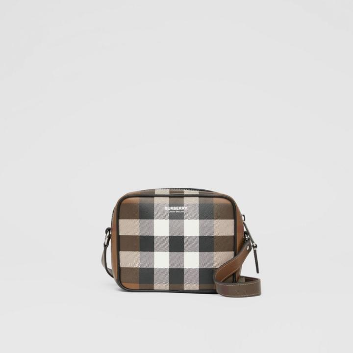 Burberry Burberry Check Print Leather Crossbody Bag, Brown