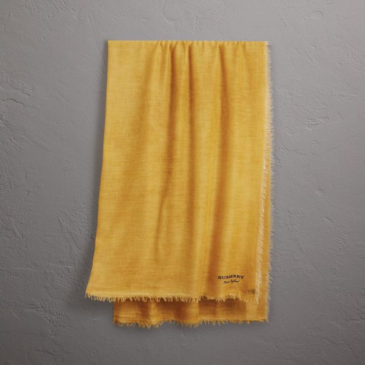Burberry Burberry Embroidered Cashmere Cotton Scarf, Yellow