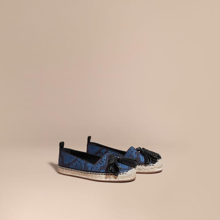 Burberry Burberry Tasselled Python Print Cotton And Leather Espadrilles, Size: 42, Blue