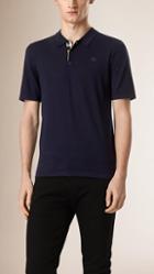 Burberry Check Placket Wool And Silk Blend Polo Shirt