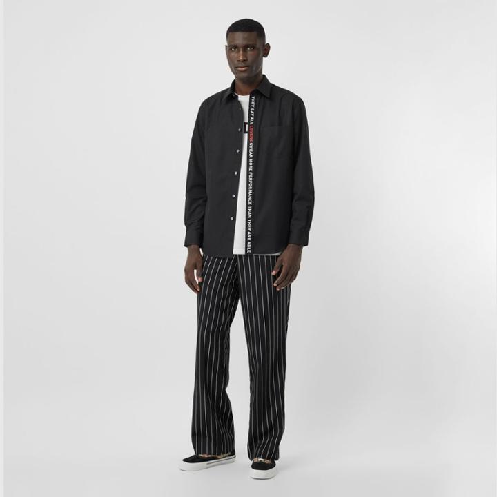 Burberry Burberry Classic Fit Quote Detail Cotton Oxford Shirt, Size: 15.5, Black