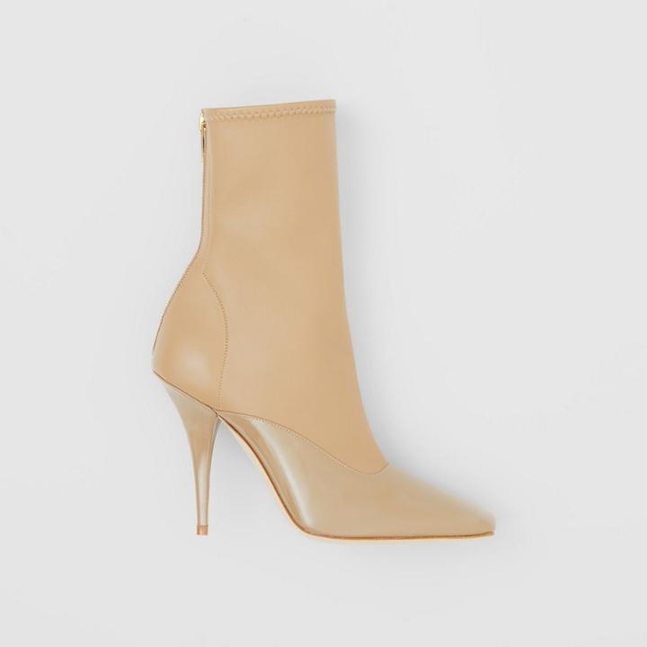Burberry Burberry Lambskin And Patent Leather Ankle Boots, Size: 35, Beige