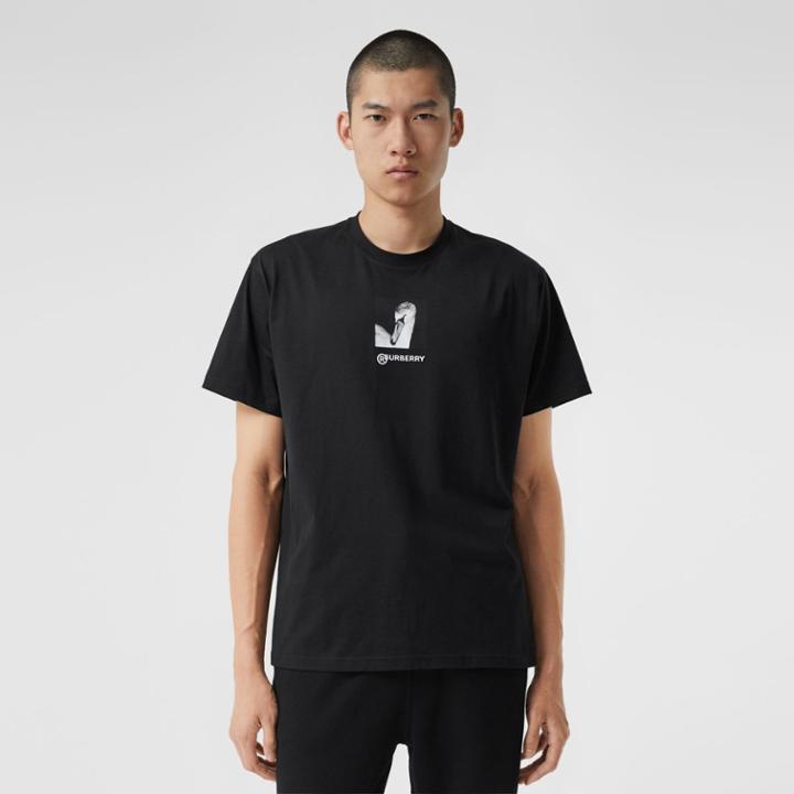 Burberry Burberry Swan And Logo Print Cotton Oversized T-shirt, Size: M