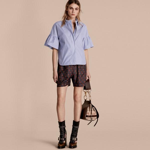 Burberry Striped Cotton Shirt With Ruched Sleeves
