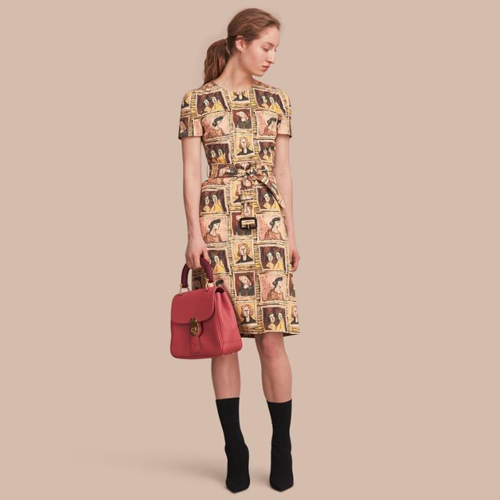 Burberry Burberry Framed Heads Print Cotton Shift Dress, Size: 08, Brown