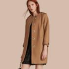 Burberry Burberry Technical Wool Cashmere Blend Collarless Coat, Size: 08, Brown
