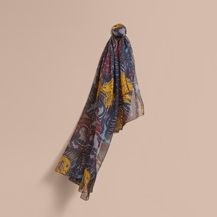 Burberry Burberry Beasts Print Lightweight Silk Scarf