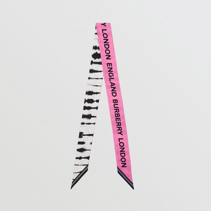 Burberry Burberry Watercolour And Logo Print Silk Skinny Scarf, Black