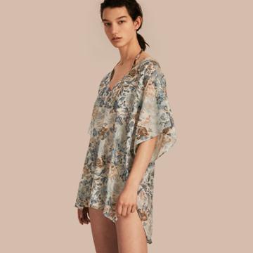 Burberry Burberry Garden Floral Cotton Silk Swimwear Cover-up, Size: S-m, Blue