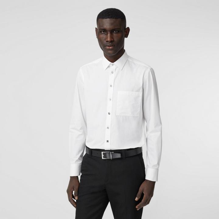 Burberry Burberry Slim Fit Logo Detail Cotton Poplin Shirt, Size: 38