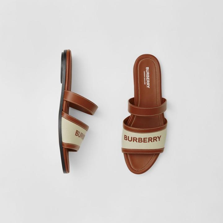 Burberry Burberry Logo Print Canvas And Leather Sandals, Size: 38