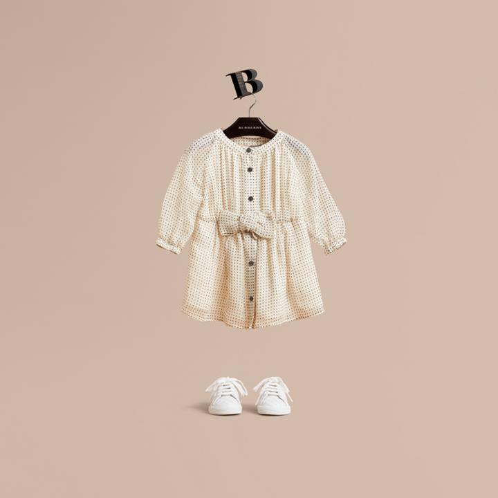 Burberry Burberry Bow Detail Silk Crepon Dress, Size: 2y, White