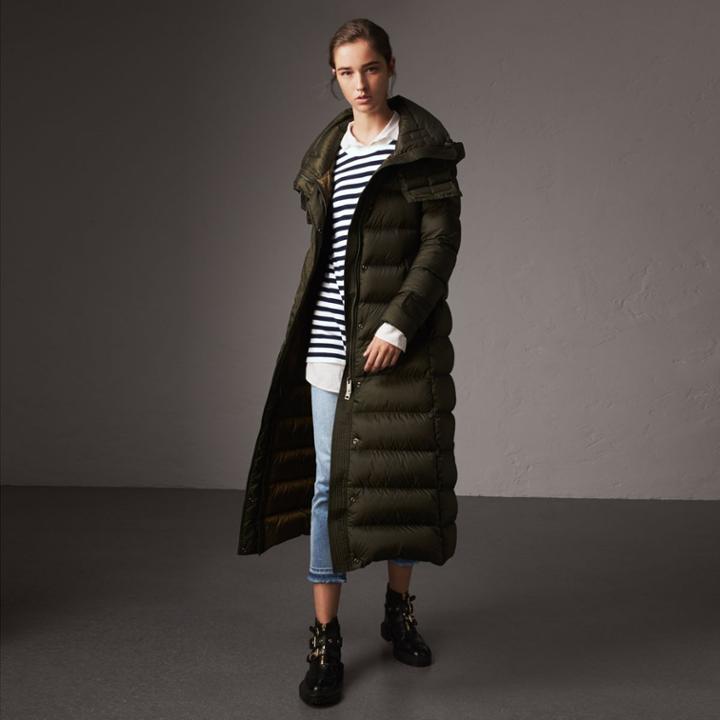 Burberry Burberry Detachable Hood Long Down-filled Puffer Coat, Size: Xl, Green
