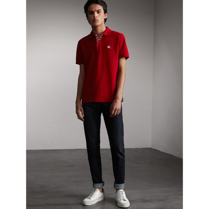Burberry Burberry Striped Placket Cotton Piqu Polo Shirt, Size: M, Red