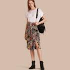Burberry Burberry Gathered Floral Print Silk Skirt, Size: 08, Black