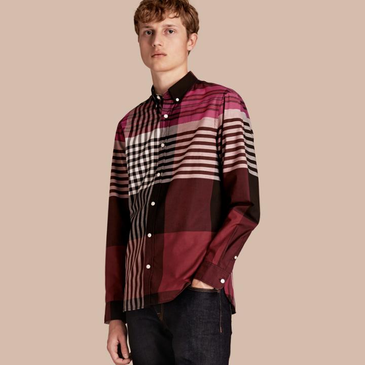 Burberry Burberry Graphic Tartan Cotton Shirt, Size: M, Red