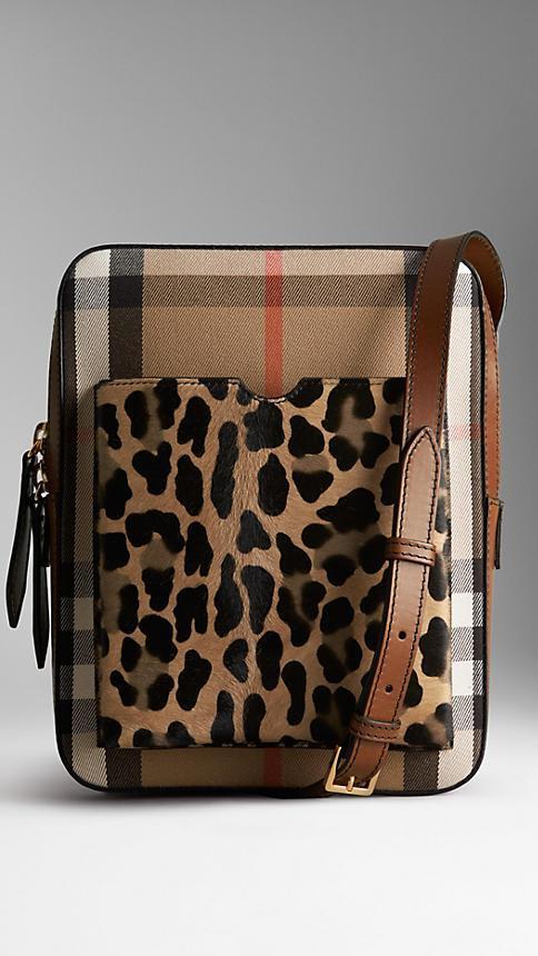 Burberry Small Animal Print Check Crossbody Satchel
