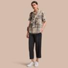 Burberry Burberry Short-sleeve Check Cotton Tie Neck Shirt, Size: M, Beige