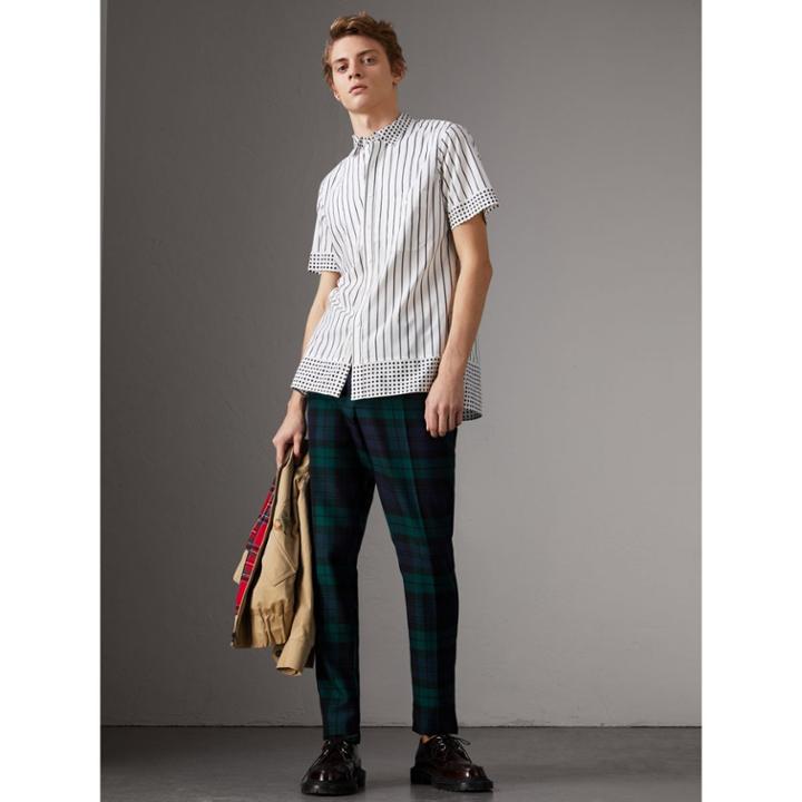 Burberry Burberry Short-sleeve Stripe And Spot Print Cotton Shirt, Size: Xs, Black