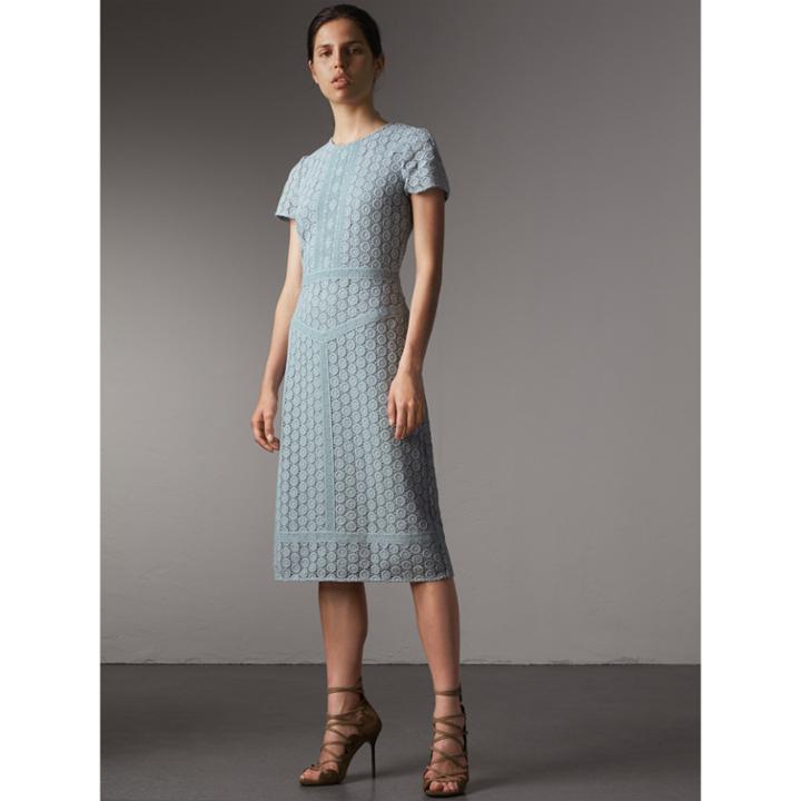 Burberry Burberry Geometric Lace Cotton Sheath Dress, Size: 02, Blue