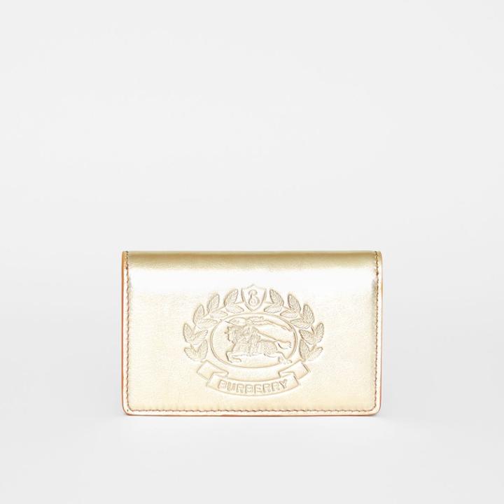 Burberry Burberry Small Embossed Crest Metallic Leather Wallet, Gold