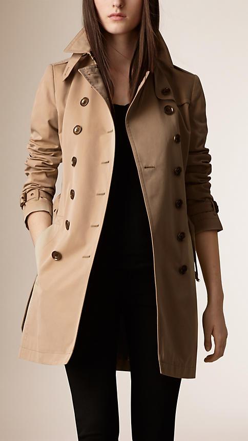 Burberry Brit Check Detail Cotton Poplin Trench Coat