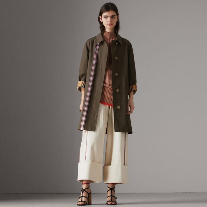 Burberry Burberry Collegiate Stripe Cotton Gabardine Car Coat, Size: 04, Green
