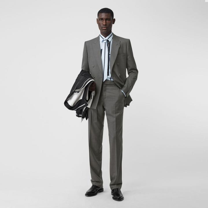 Burberry Burberry English Fit Belt Detail Wool Tailored Trousers, Size: 48, Grey