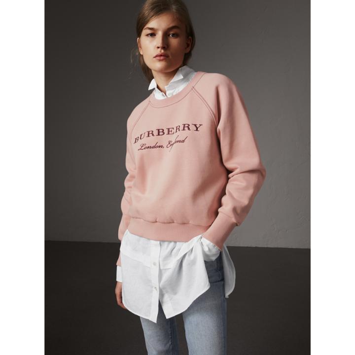 Burberry Burberry Embroidered Cotton Blend Jersey Sweatshirt, Purple