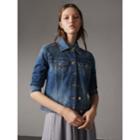 Burberry Burberry Check Detail Denim Jacket, Size: 04, Blue