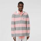 Burberry Burberry Long-sleeve Zip Detail Striped Cotton Polo Shirt, Pink