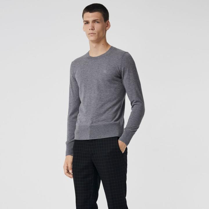 Burberry Burberry Crew Neck Cashmere Sweater, Size: L, Grey