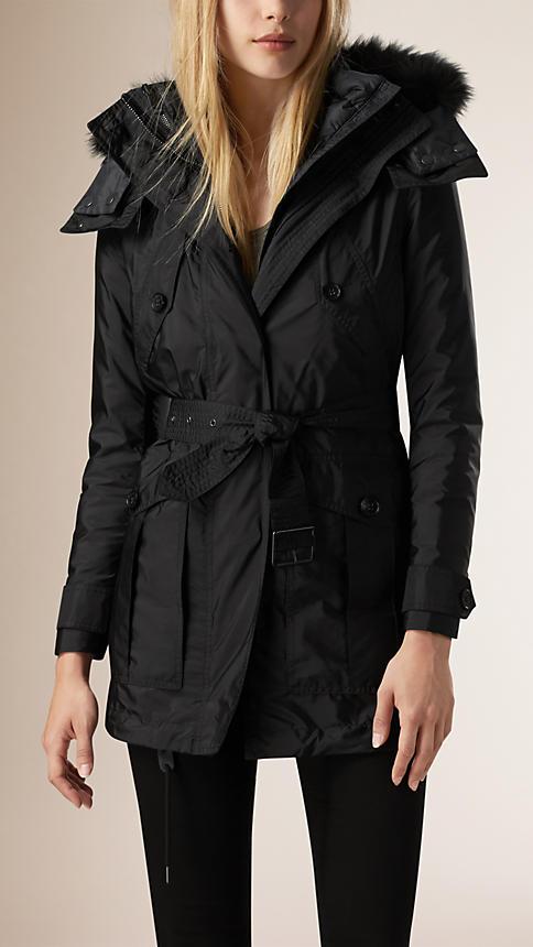 Burberry Brit Parka With Fur Hood And Down-filled Warmer