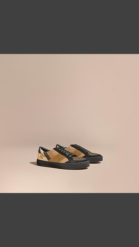 Burberry House Check, Sequin And Leather Sneakers